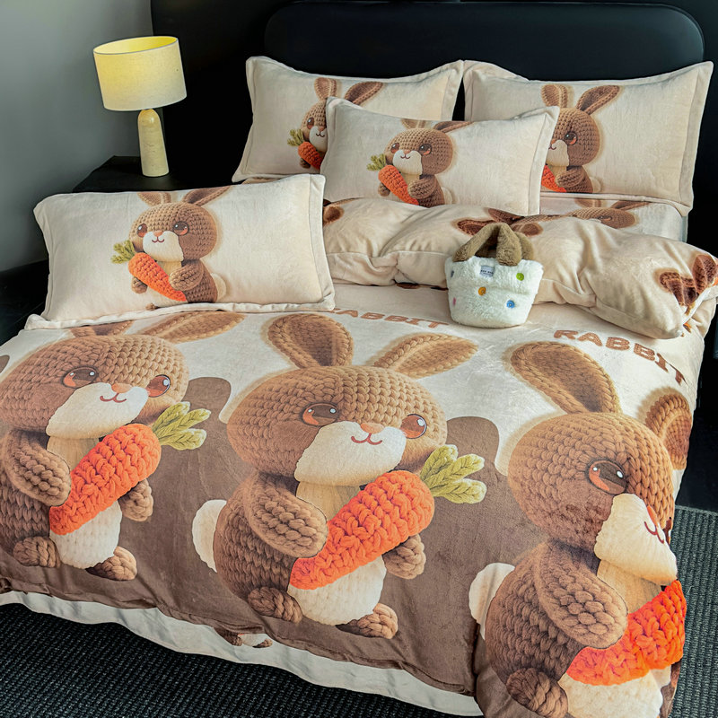 幸运兔咖2025新款6-8斤宝宝绒数码5D牛奶绒四件套单人三件套