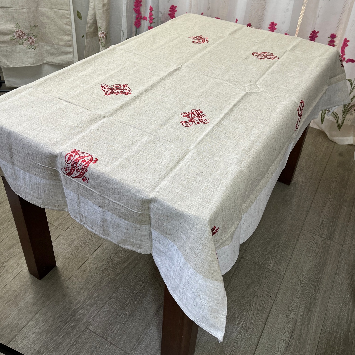 外贸出口原单棉麻刺绣桌布加厚茶几布布艺麻灰色古法刺绣加大包邮