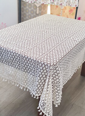 米色纯棉线钩织桌布茶几布沙发靠背巾130x180钢琴罩精品外贸包邮