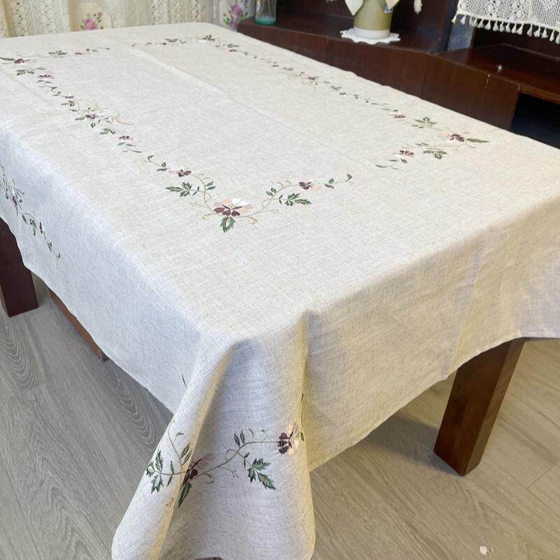 亚麻刺绣桌布茶几布台布绣花餐桌布台布万能盖巾130x180和150x220,居家布艺,桌布,淘宝优惠券,粉丝福利购,淘宝优惠卷