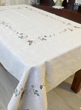 亚麻刺绣桌布茶几布台布绣花餐桌布台布万能盖巾130x180和150x220