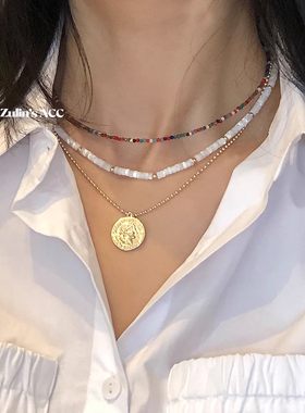 zulin's acc 夏季贝珠竹节链14K包金锁骨链叠戴搭配显白串珠项链