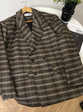 祖琳的魔法口袋◆HK RYP设计师格子复古西装初秋宽松外套