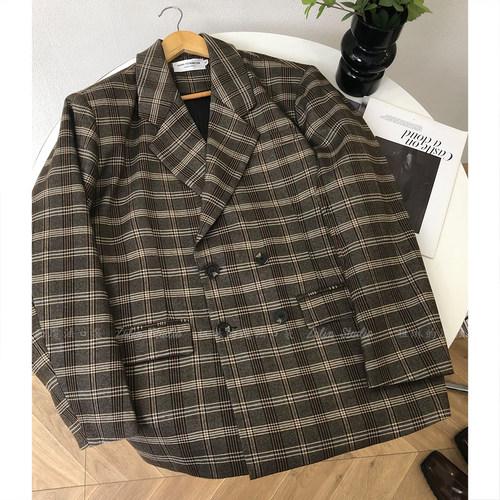 祖琳的魔法口袋◆HK RYP设计师格子复古西装初秋宽松外套