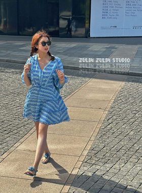 陌陌家◆盛夏万岁 手工压褶腰间抽绳连衣裙D10102