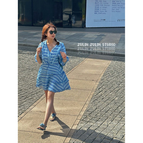 陌陌家◆盛夏万岁 手工压褶腰间抽绳连衣裙D10102