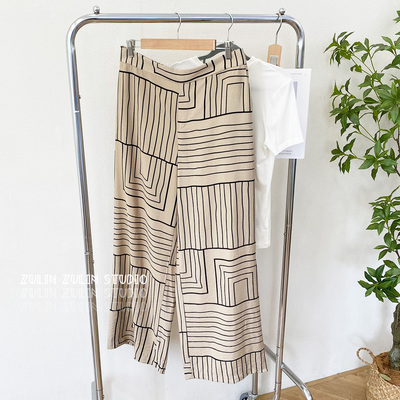 上新◆欧洲订单sela女士大直筒裤宽松显瘦夏季条纹G20404