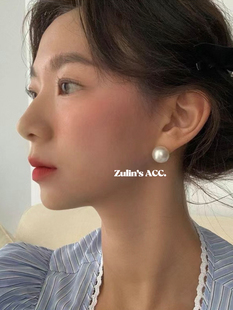S925银针海贝珍珠耳钉大灯泡12mm韩国博主同款 ACC 耳饰 Zulin