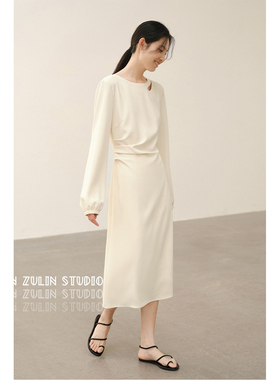 小众高级or@nge desire气质镂空水滴领女春季显瘦连衣裙F20106