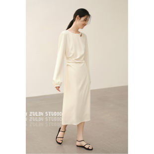 小众高级or@nge 显瘦连衣裙F20106 desire气质镂空水滴领女春季