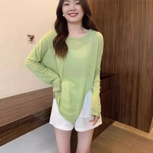 秋装女2025年新款牛油果绿别致长袖防晒小罩衫宽松不规则开叉上衣