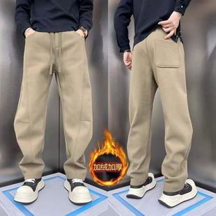 美式重磅弯刀裤男士春秋冬季2025新款加绒直筒休闲小众卫裤子男款