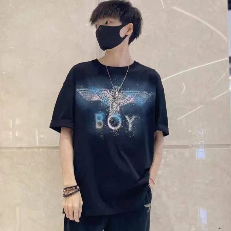 夏季新品boy烫金字母男女同款休闲宽松时尚百搭情侣全棉圆领短袖