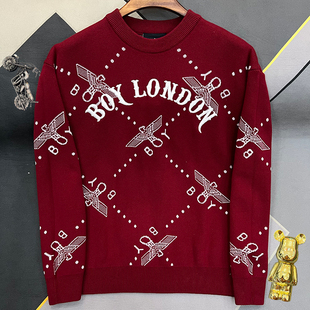 情侣宽松毛衣潮牌 男女同款 BOY 毛衣满印刺绣老鹰圆领针织衫