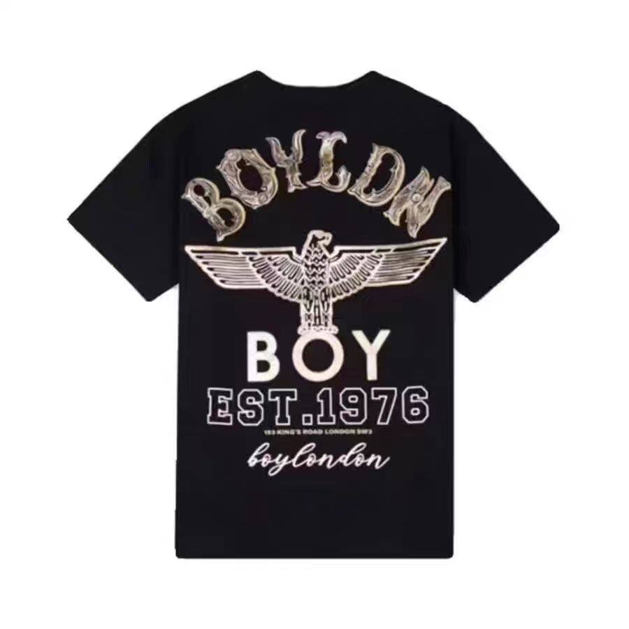 BOY夏季新品烫金老鹰1976大标男女同款休闲宽松情侣圆领全棉半袖