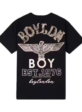 BOY夏季新品烫金老鹰1976大标男女同款休闲宽松情侣圆领全棉半袖