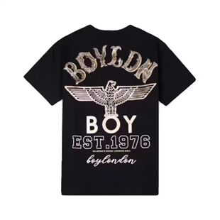 休闲宽松情侣圆领全棉半袖 烫金老鹰1976大标男女同款 新品 BOY夏季