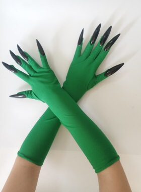 道具服长指甲手套万圣节爪子手套 黑色亮片指甲hollowen cosplay