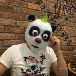 熊猫粉熊头套儿童面具演出道具cosplay熊头卡通动物公仔搞笑表演
