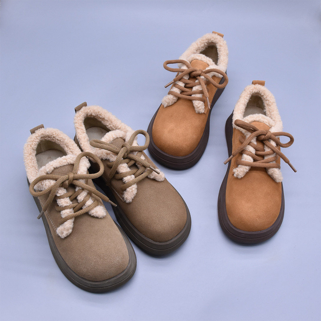 特~新款英伦冬季百搭软底大头磨砂牛皮加绒保暖百搭真皮松糕鞋潮,女鞋,棉鞋,淘宝优惠券,粉丝福利购,淘宝优惠卷