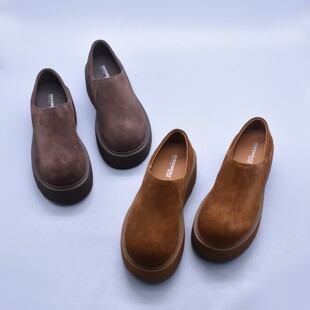 微瑕清~秋季百搭软面勃肯鞋女复古厚底休闲牛绒皮增高英伦单鞋潮