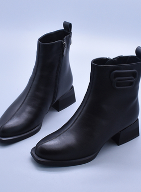 2025冬羊毛里软底俄罗斯单牛皮马丁靴新款秀气粗跟大码真皮女短靴