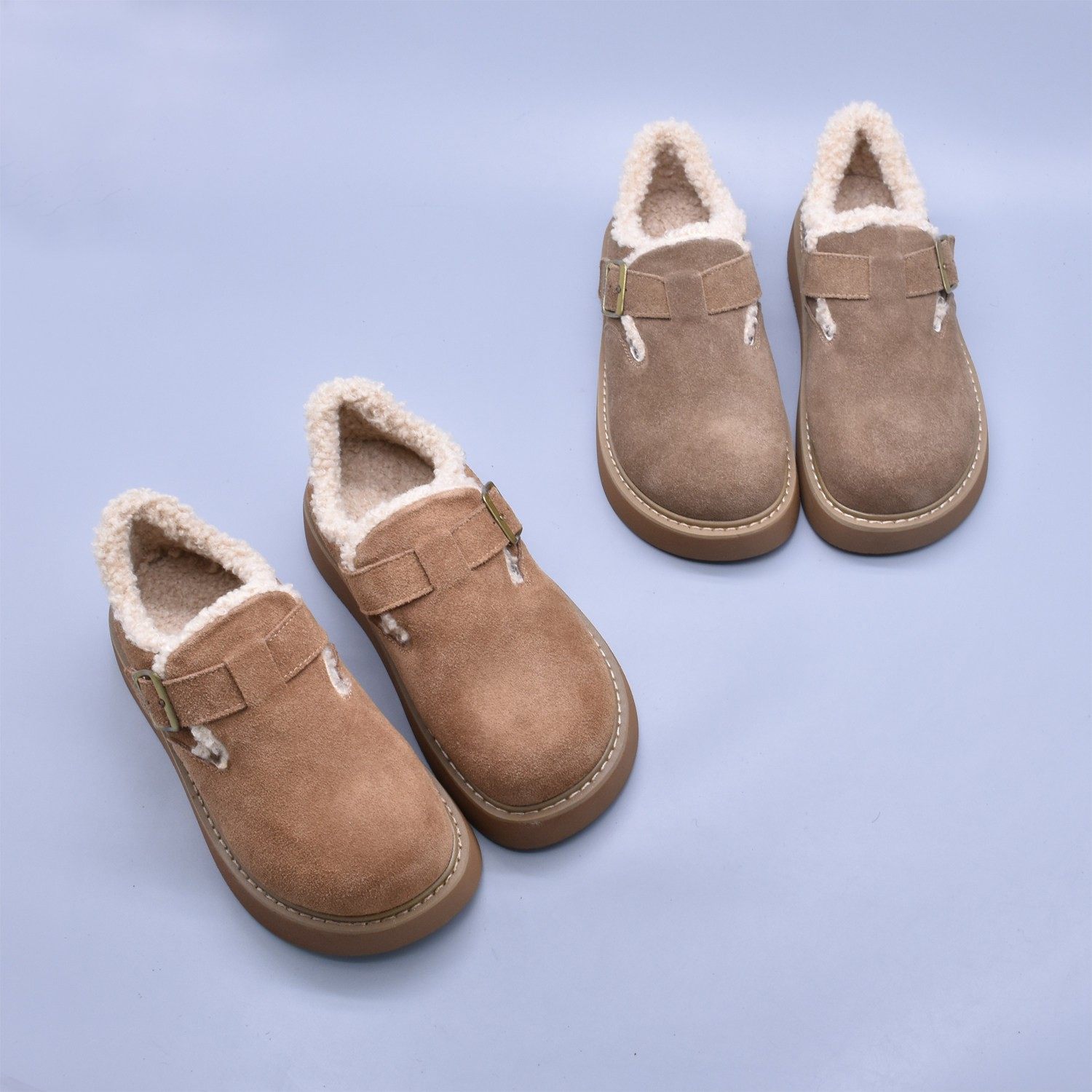 微瑕牛皮勃肯鞋厚底真皮舒适休闲经典包头短绒防滑橡胶软底女鞋潮