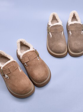 微瑕牛皮勃肯鞋厚底真皮舒适休闲经典包头短绒防滑橡胶软底女鞋潮