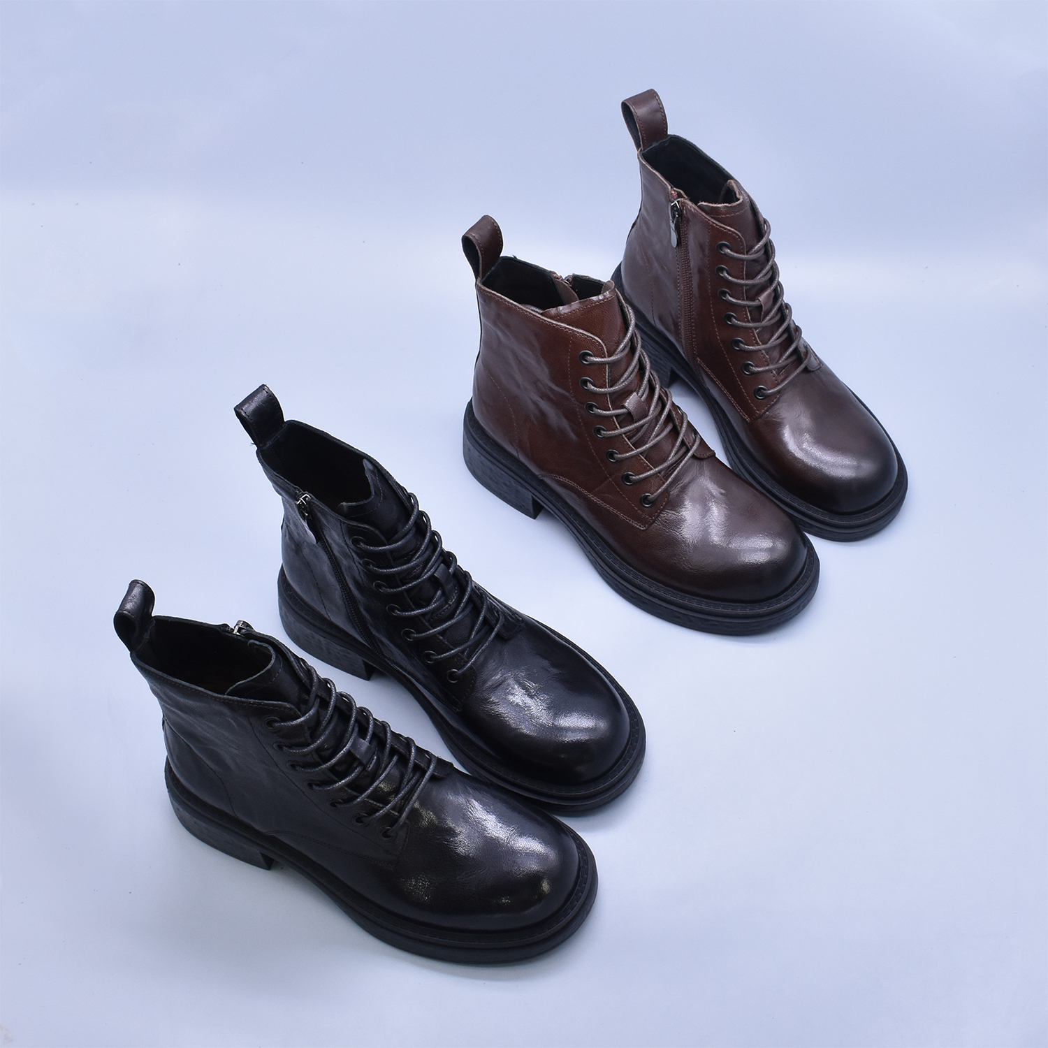 秋季修脚百搭羊皮马丁靴简约英伦风软底牛皮内衬休闲真皮女短靴潮