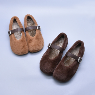 全包短绒勃肯鞋女鞋子2025秋冬新款爆款玛丽珍懒人鞋内增高棉鞋软