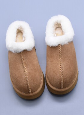 特~厚底外穿保暖雪地靴女冬加绒棉鞋2025年冬季一脚蹬牛皮棉拖鞋