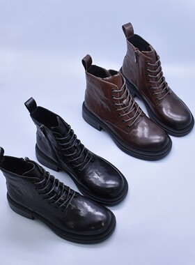 特~修脚百搭羊皮马丁靴简约英伦风软底牛皮内衬休闲真皮女短靴潮