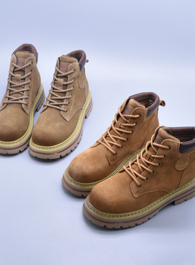 秋冬英伦风黄色靴子厚底加绒女靴牛绒皮大黄靴百搭大黄蜂马丁靴潮