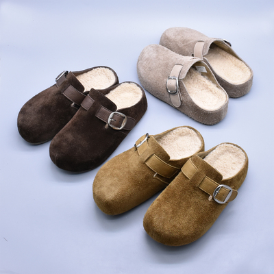 秋冬软底外穿拖鞋厚底豆豆鞋百搭棉拖鞋头层牛皮休闲小土豆勃肯鞋