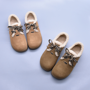 真皮软底百搭勃肯单鞋 新品 女 女2025秋季 牛绒皮厚底舒适复古吐司鞋