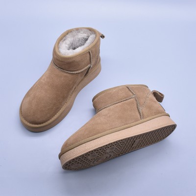 2025冬季防滑百搭加绒棉靴简约棉靴羊毛靴筒保暖真皮厚绒雪地靴潮