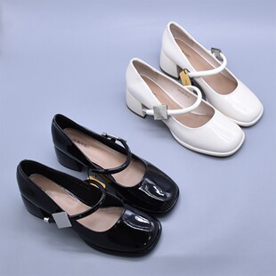 微瑕清~百搭软底乐福鞋粗跟小皮鞋软漆皮中跟玛丽珍单鞋羊皮鞋垫