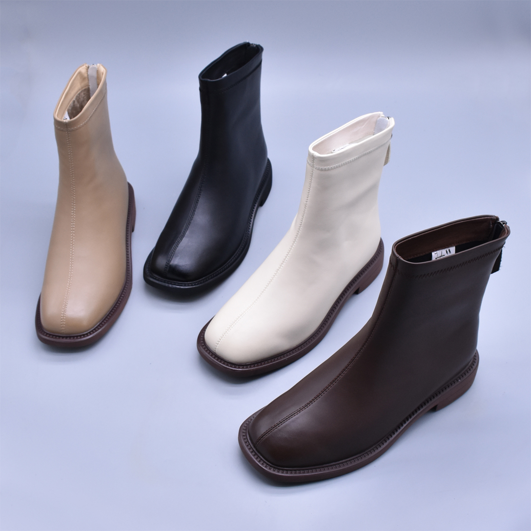 整单好货新款显瘦百搭瘦瘦靴简约后拉链小方头软底休闲短筒女靴潮
