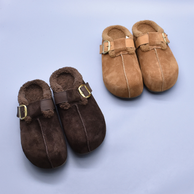 头层牛皮秋冬软底外穿拖鞋厚底豆豆鞋百搭棉拖鞋休闲小土豆勃肯鞋