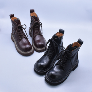 简约复古炸街厚底单里马丁靴女英伦风圆头侧拉链休闲软底百搭短靴