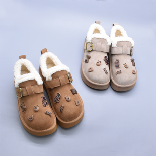 2025冬季新款厚底真皮百搭休闲女鞋加绒勃肯鞋保暖舒适雪地靴