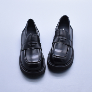 韩版乐福鞋一脚蹬软底小皮鞋JK鞋粗跟百搭英伦风黑色单鞋猪皮鞋垫