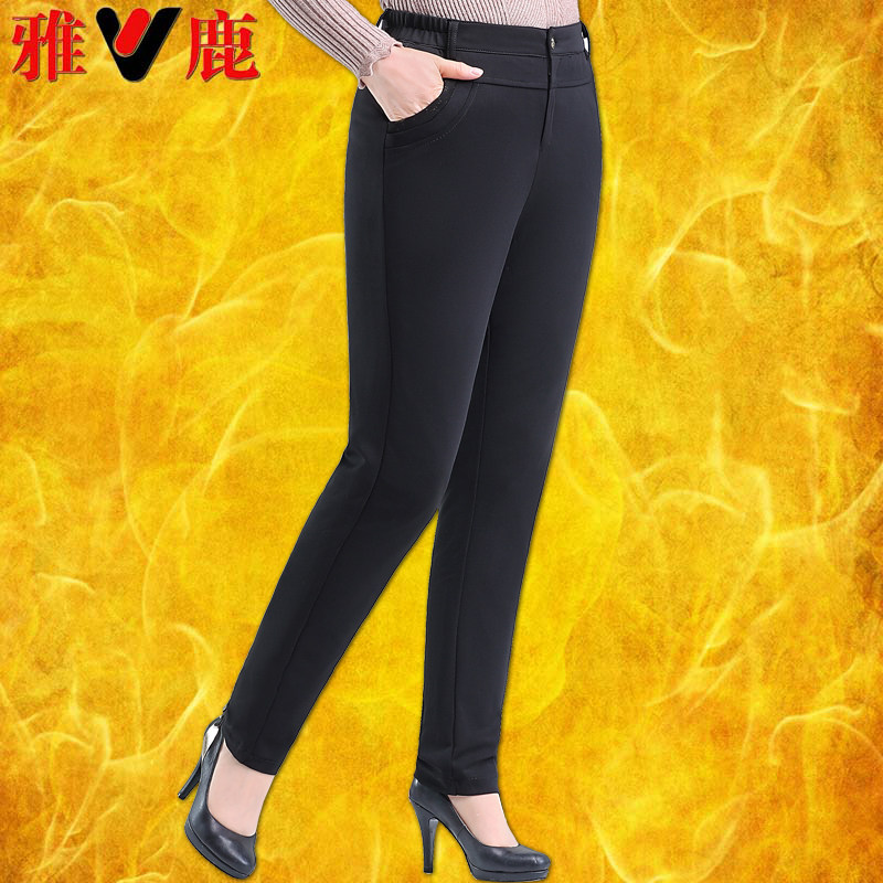 雅鹿羽绒裤女外穿可拆卸内胆修身显瘦高腰妈妈品牌时尚羽绒裤子冬