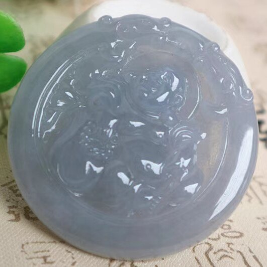 世代好翡翠 缅甸老坑天然a货翡翠玉石雕刻冰种紫色笑佛翡翠吊坠