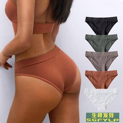 特辣欧美风低腰运动螺纹高弹女士三角裤a类半包臀纯棉女内裤健身