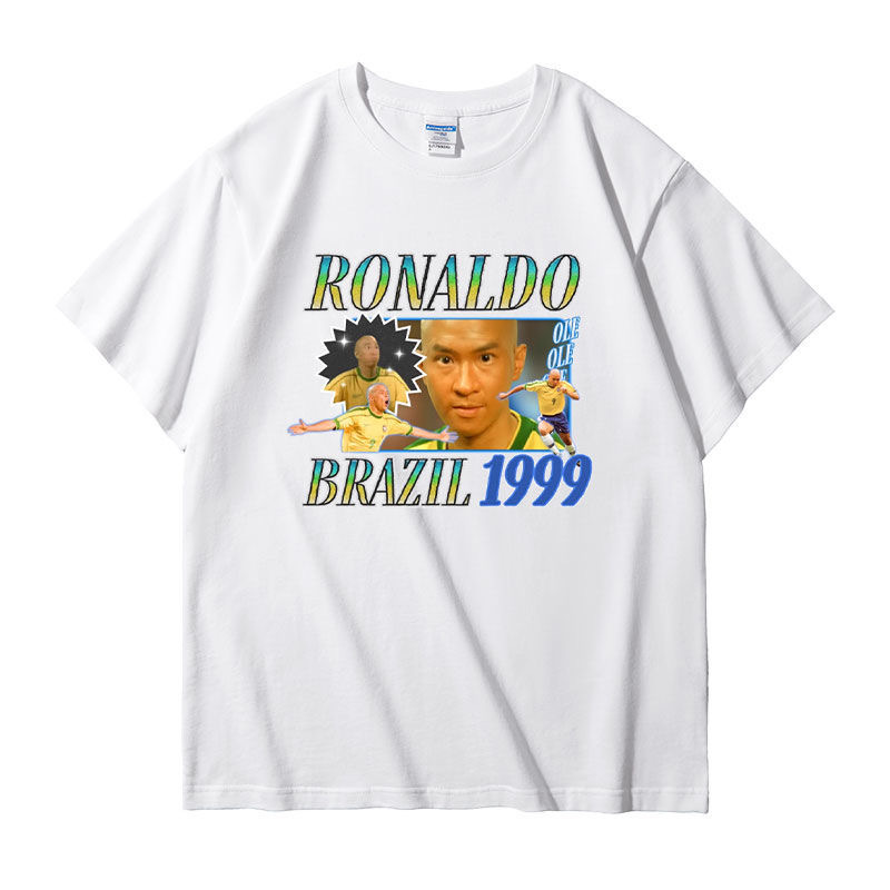 朗拿度张家辉罗纳尔多合体印花短袖T恤纯棉上衣创意复古男渣渣辉