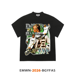 David Beckham贝克汉姆美式vintage水洗做旧球星印花短袖t恤宽松