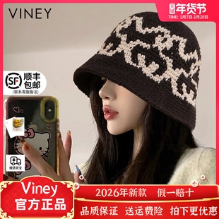 Viney帽子女秋冬季2026新款编织毛线帽男出游水桶渔夫帽针织盆帽