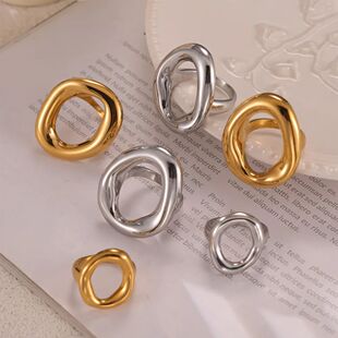 316L Steel Stainless Big Gold Ring Plated Women Hol Oval for