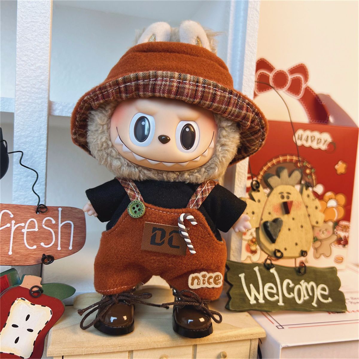 现货秋冬款17厘米labubu娃衣着替坐坐派对搪胶拉布布套装娃衣